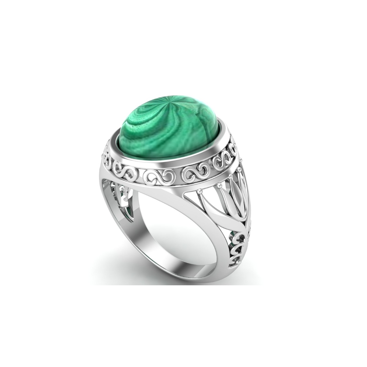 Bague malachite argent Napoli chevalière